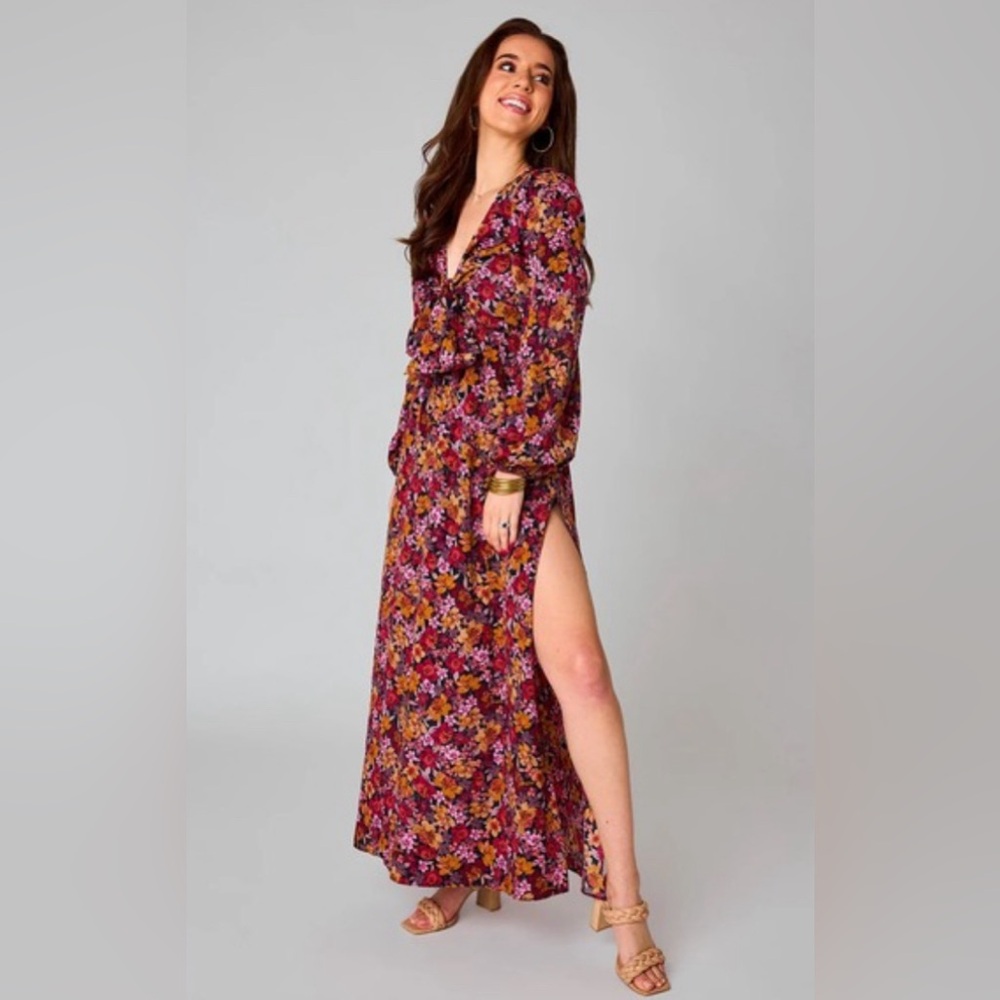 Buddy Love Floral Maxi Dress in Burgundy, Mustard & Pink